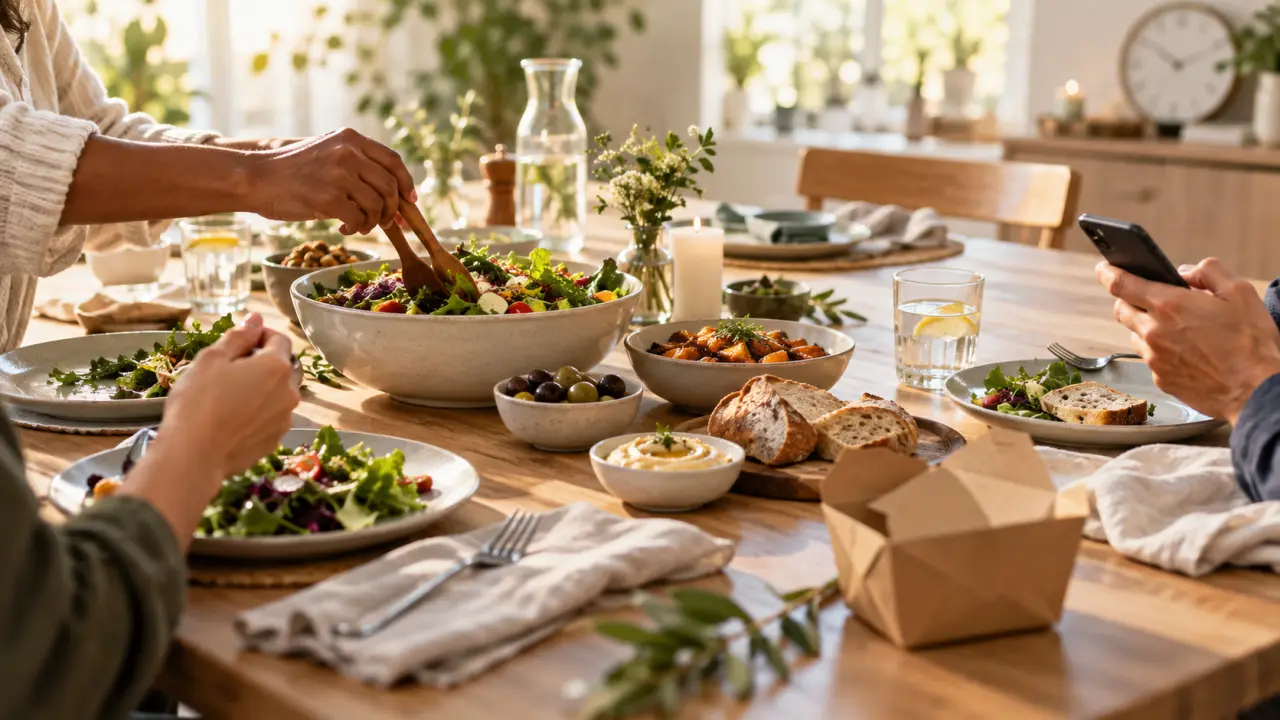 Des personnes partageant un repas convivial autour d'une table