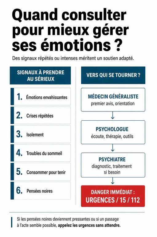 Quelle thérapie pour gérer ses émotions : signaux d’alerte et repères pour consulter un psychologue ou un psychiatre