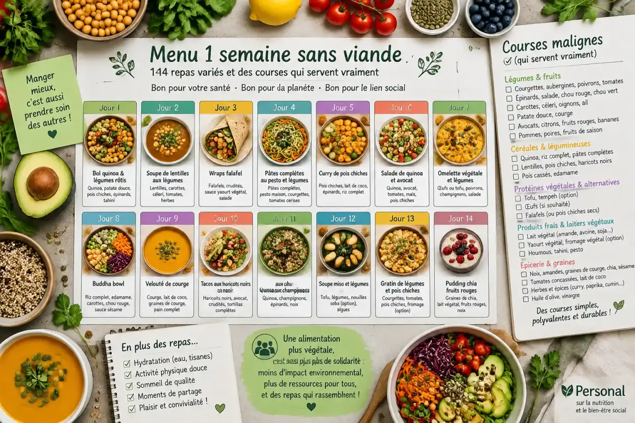 Menu 1 semaine sans viande : 14 repas variés et des courses qui servent vraiment