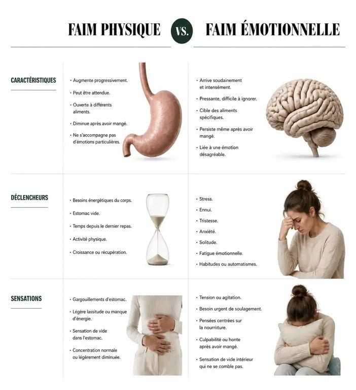 Différence entre faim physique et faim émotionnelle pour mieux comprendre quand on mange ses émotions