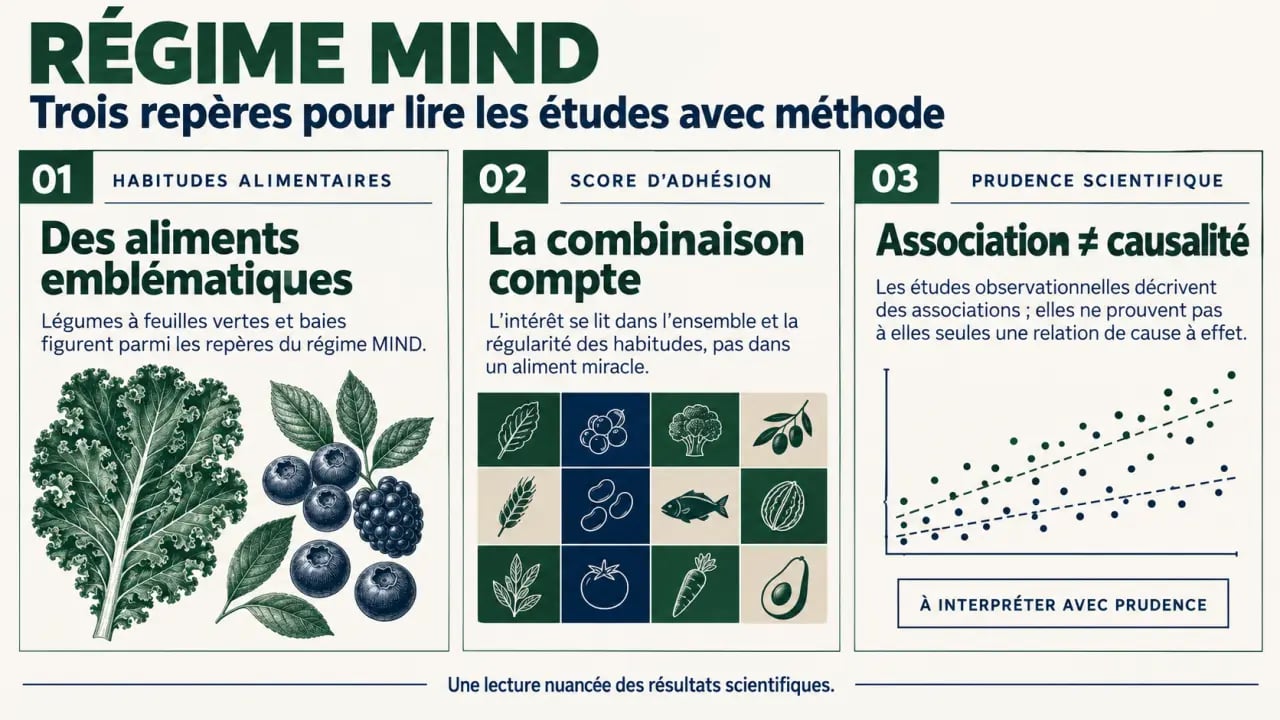 Infographie du régime MIND PDF sur les aliments à privilégier et les limites des preuves scientifiques