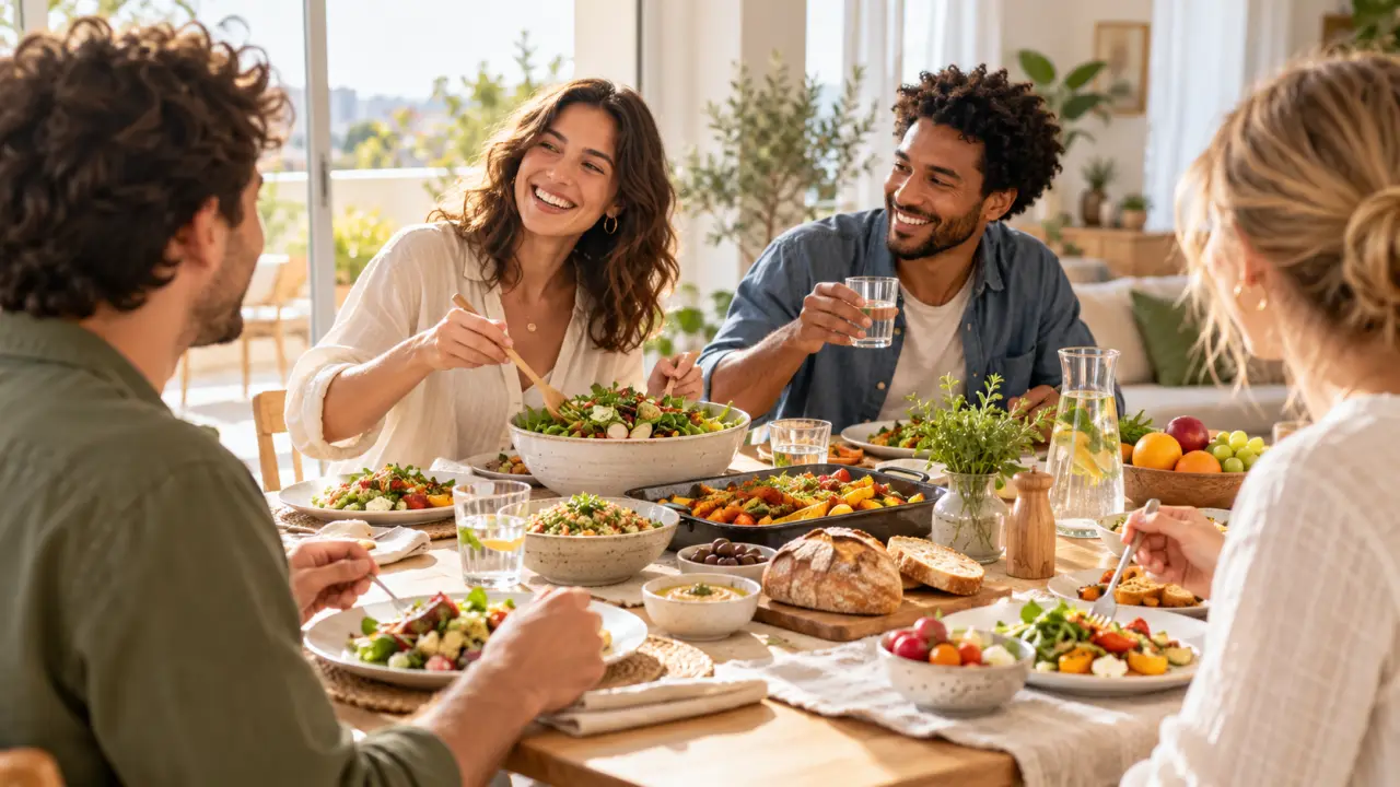Table conviviale préparée pour un premier repas entre amis