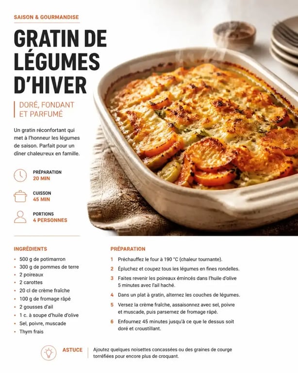 Recette végétarienne hiver : gratin de légumes réconfortant