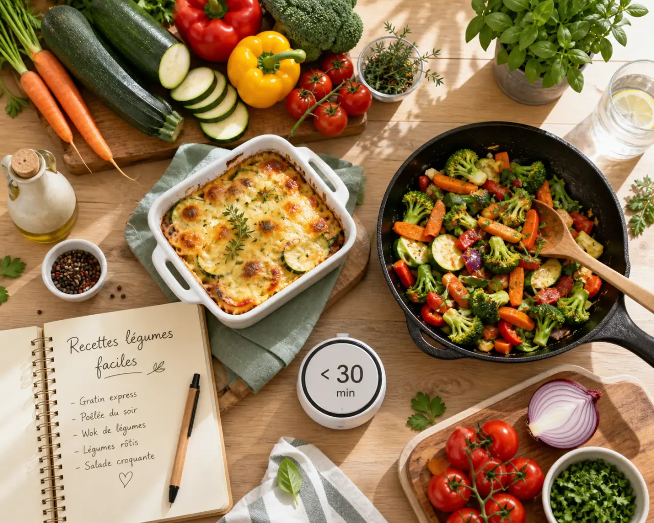 Recettes légumes faciles en moins de 30 minutes, du gratin express à la poêlée du soir