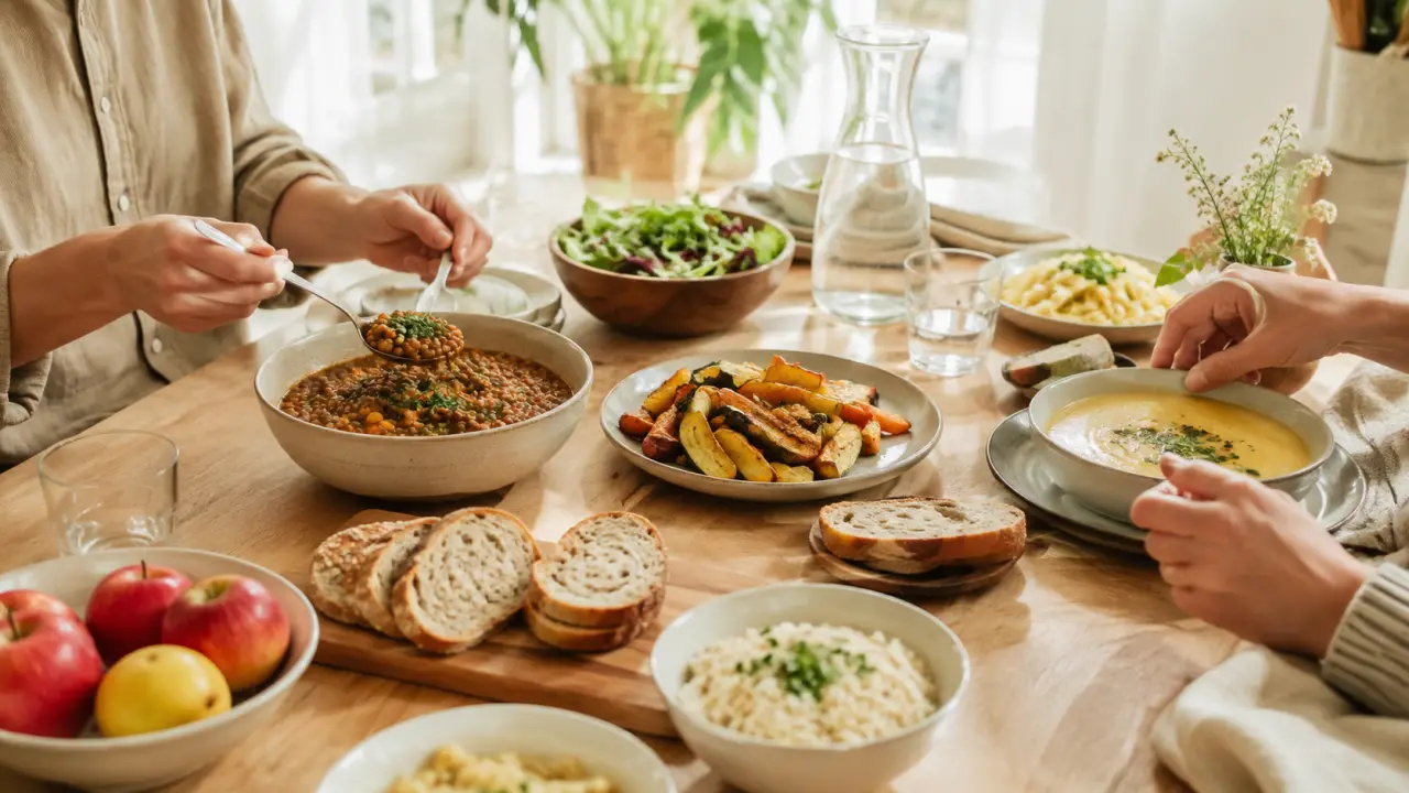 Repas convivial et économique autour d'une table simple