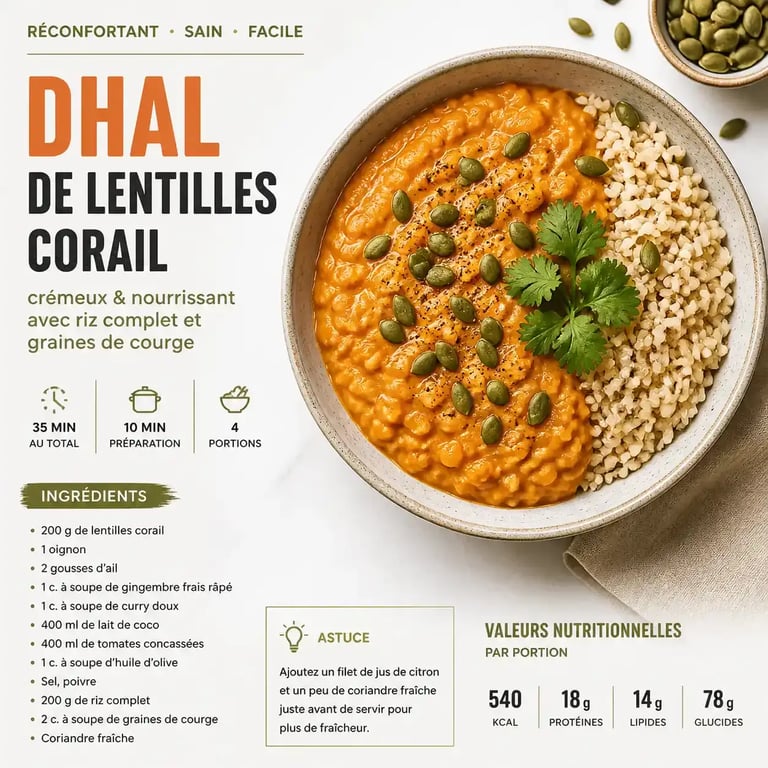 Recette végétarienne hiver : dhal de lentilles corail pour une satiété durable