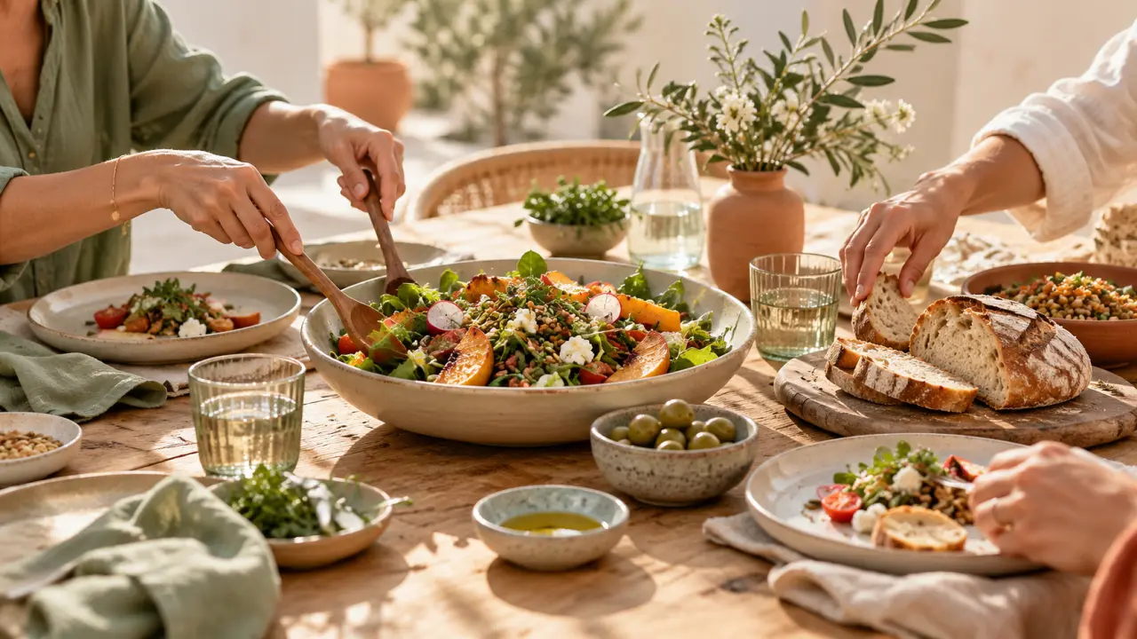 Des personnes partageant un repas convivial autour d'une table