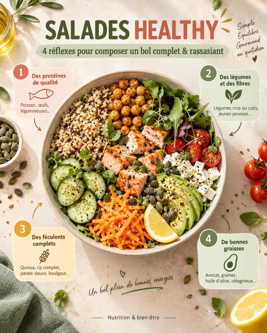 Salades healthy : 4 réflexes pour composer un bol complet et rassasiant