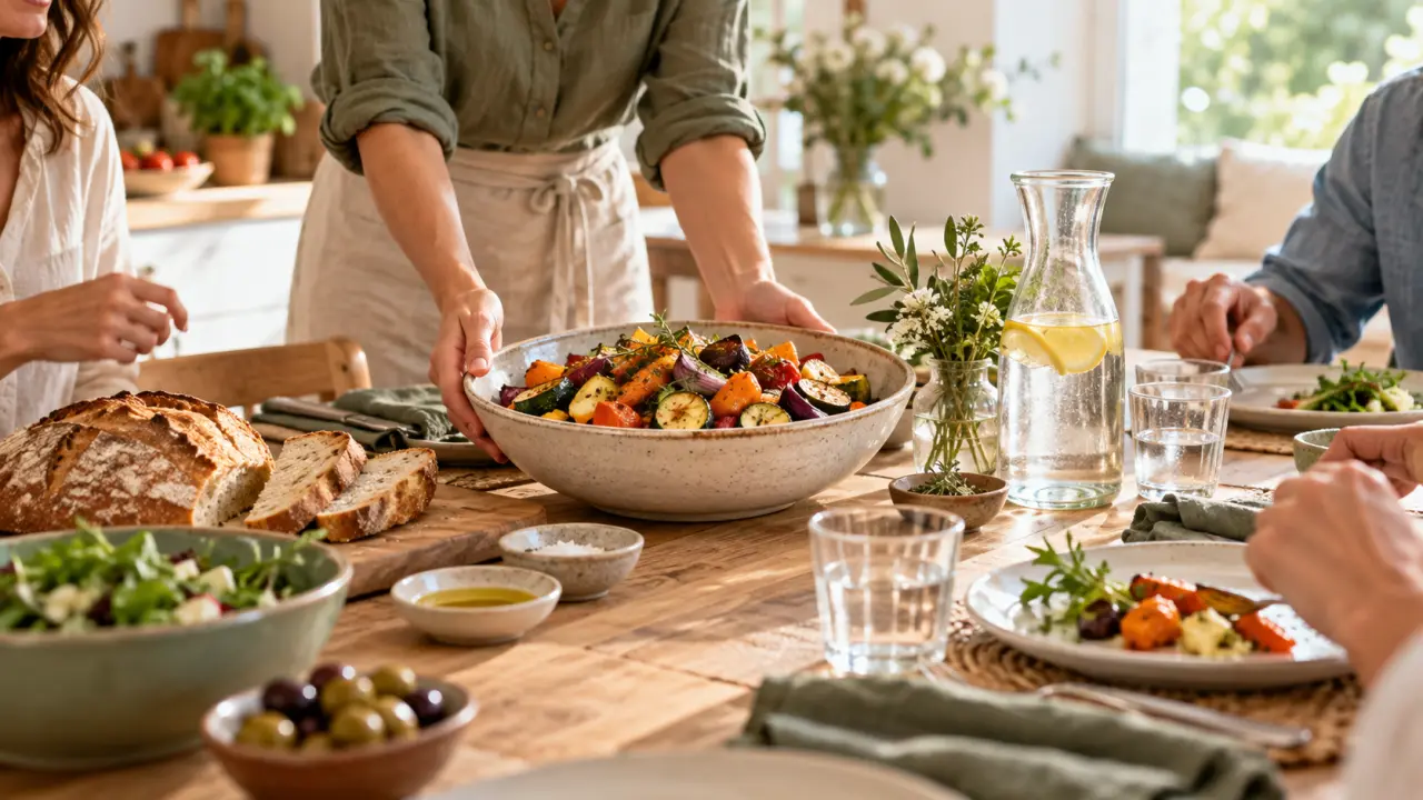 Table conviviale et chaleureuse partagée avec des proches