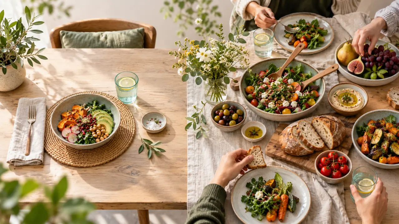 Personnes partageant un repas convivial autour d'une table