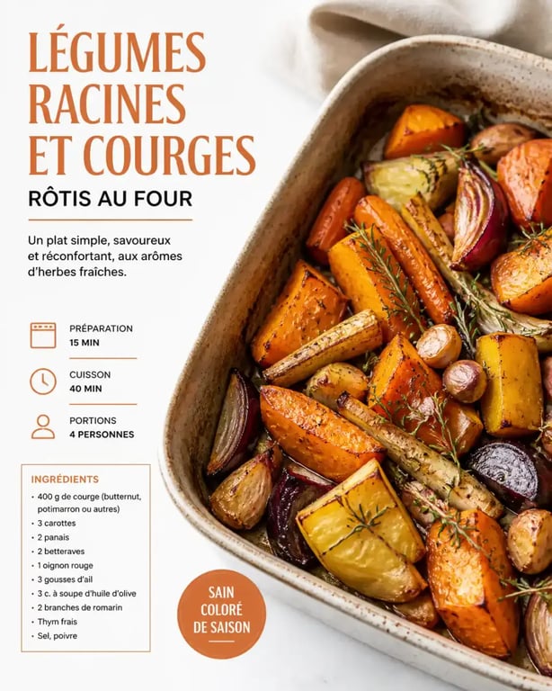 Recette végétarienne hiver avec légumes racines et courges rôtis