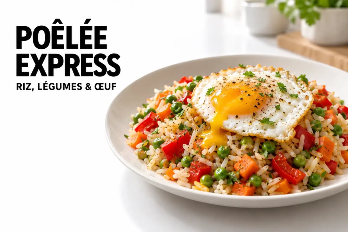 Recette repas midi express avec riz, légumes et œuf