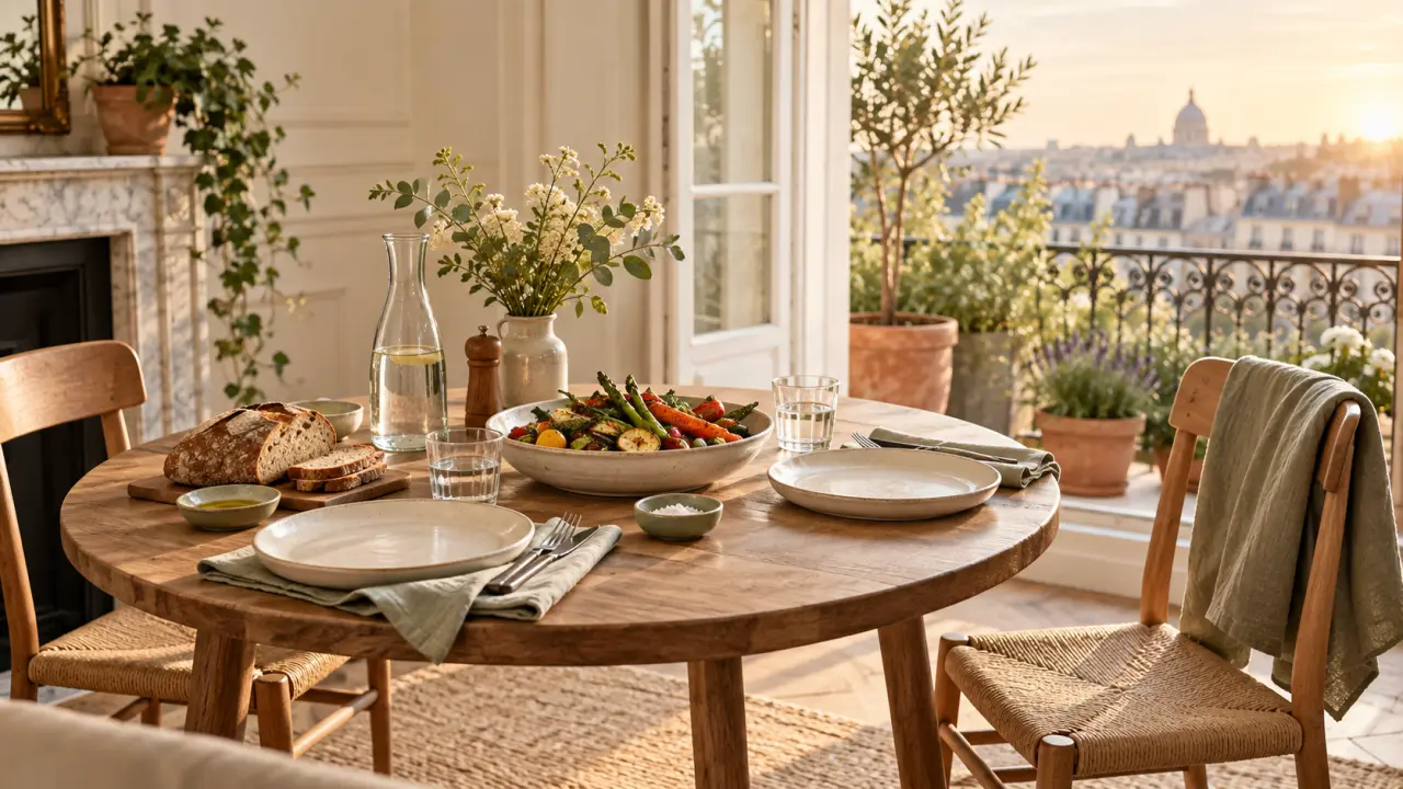 Table simple préparée pour un dîner convivial