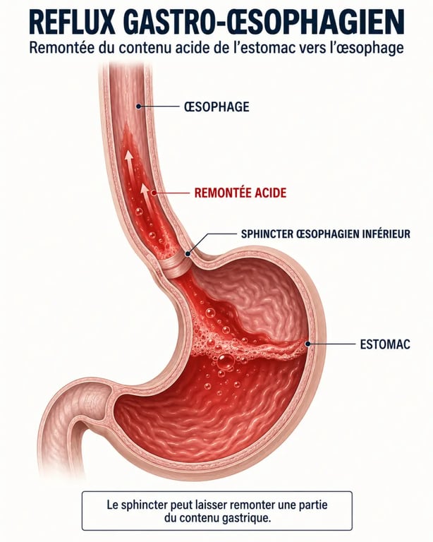 Schéma explicatif de l’alimentation anti reflux gastrique et du sphincter œsophagien