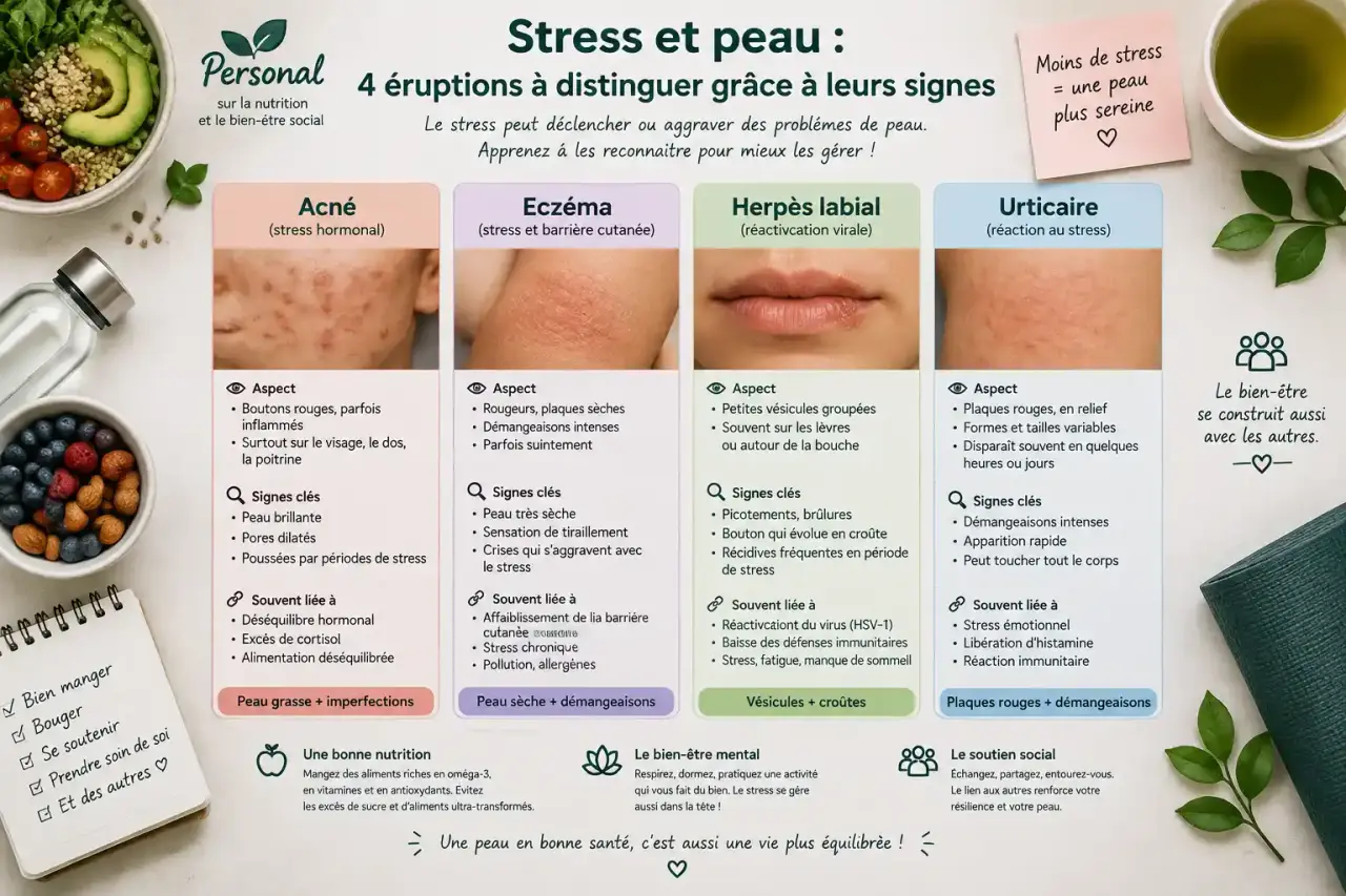 Stress et peau : 4 éruptions à distinguer grâce à leurs signes