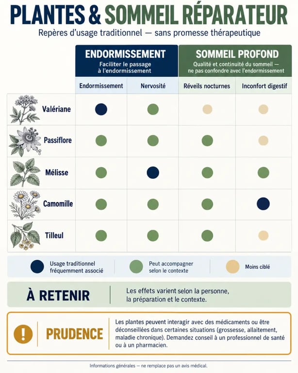 Plantes pour un sommeil profond : usages selon l’endormissement, les réveils nocturnes et la nervosité
