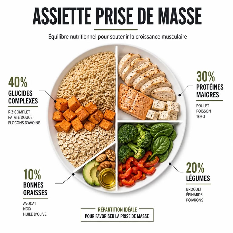 Exemple d'assiette équilibrée pour un programme de nutrition pour prise de masse