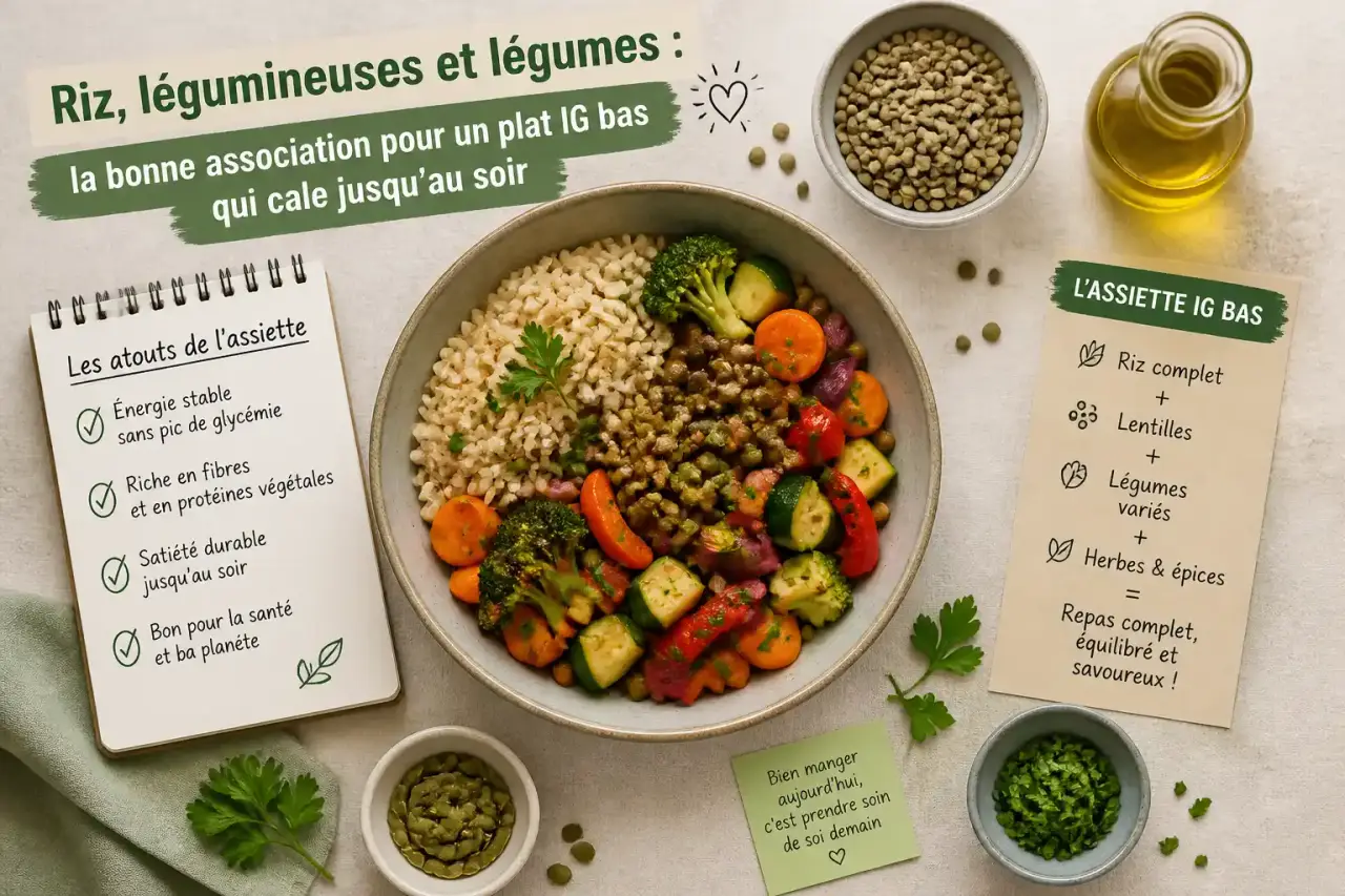 Riz, légumineuses et légumes : la bonne association pour un plat IG bas qui cale jusqu'au soir