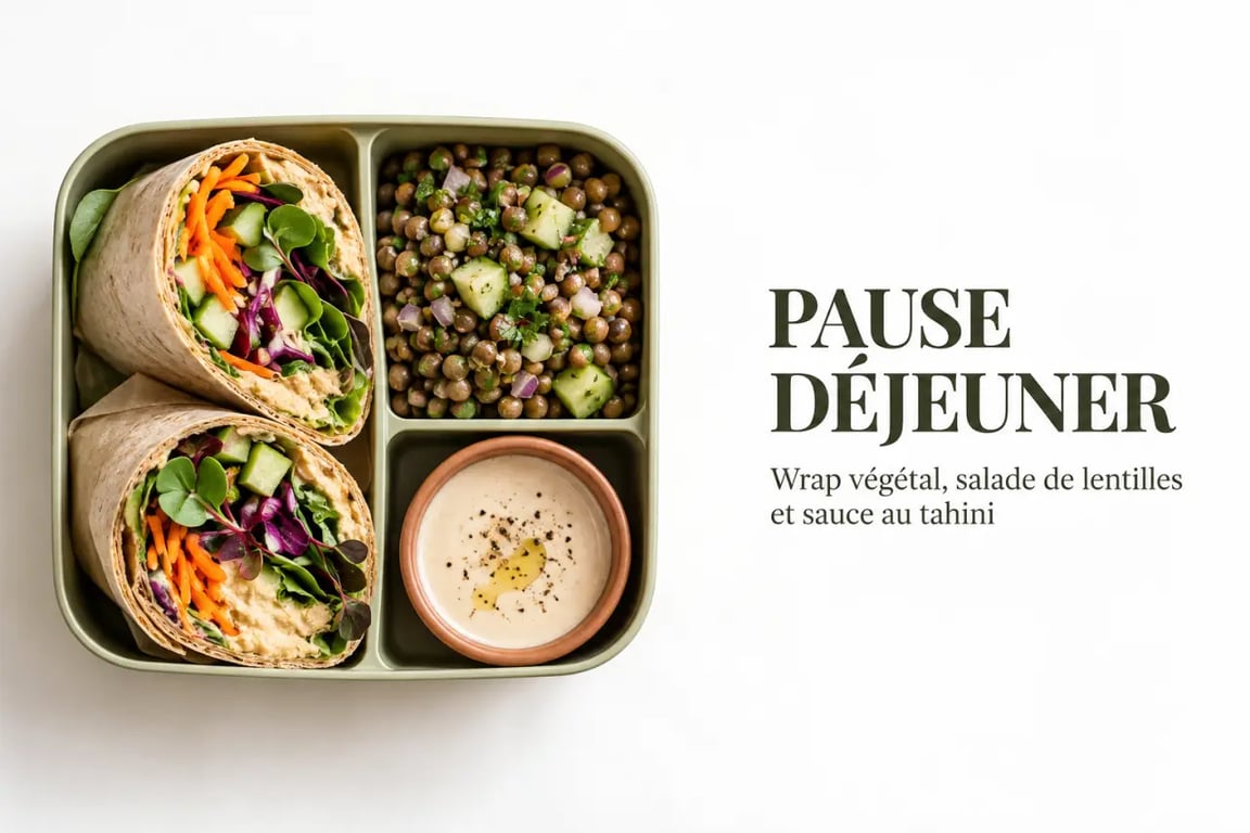 Recette repas midi en lunchbox avec wrap et salade de lentilles