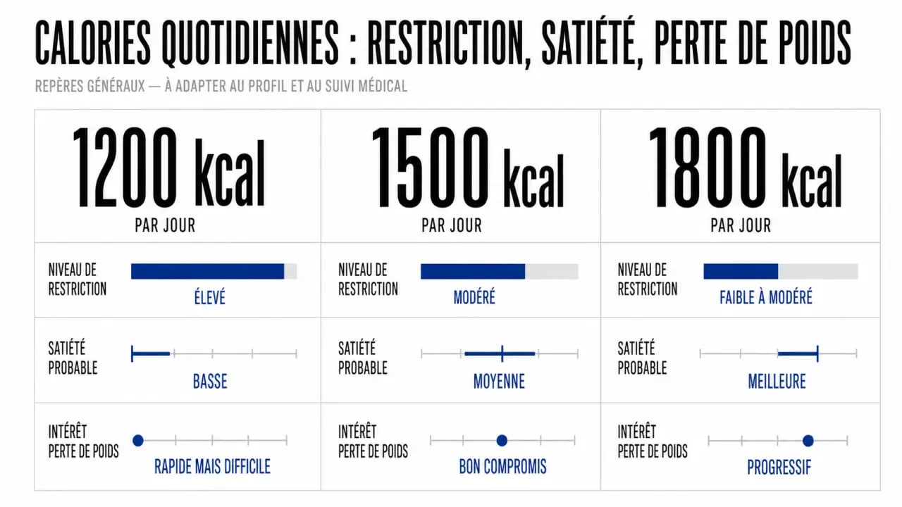 Régime 1200 calories comparé à 1500 et 1800 calories dans une visualisation de données