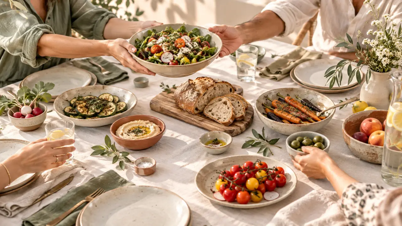 Table conviviale préparée pour un repas partagé entre proches