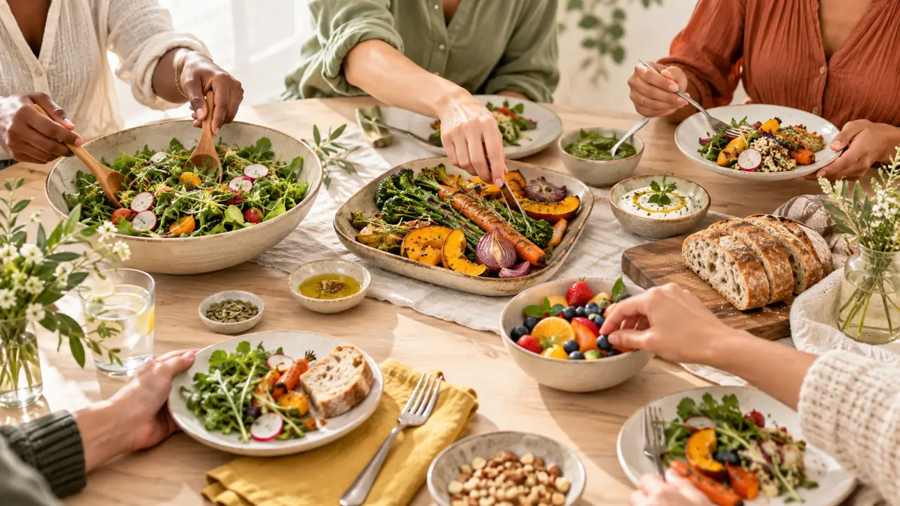 Table conviviale avec plusieurs plats à partager entre proches